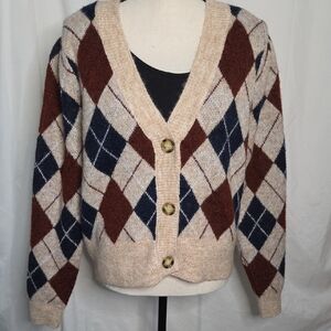 NWT Women's Medium RD‎ Style Argyle Cardigan Made With Recycled Materials
